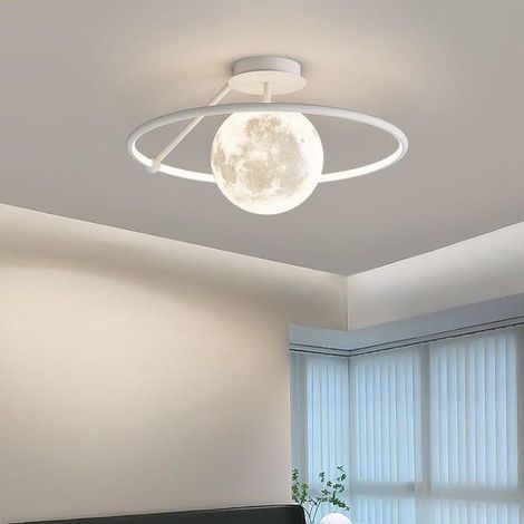Modern luxury LED ceiling light, white sphere with 3D planet ring effect, dimmable, semi-recessed, white, for kitchen, dining room, children's bedroom (1/5)
