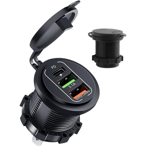 Chargeur de voiture pour téléphone portable, 2 ports pour voiture Adaptateur de charge de téléphone multifonction – pour camping-car, moto, yacht, conduite, voyage, voyage d'affaires, camping (1/5)