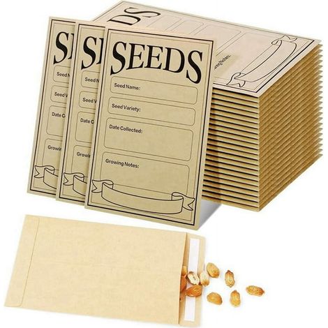 100 paquetes de semillas en sobres: pequeñas bolsas de papel kraft resellables y autoadhesivas para su almacenamiento y conservación. (1/5)