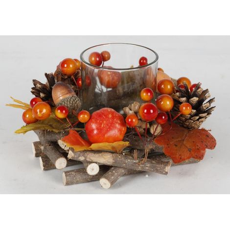 12 Stück Glas-Windlicht mit Herbst-Dekokranz D=15cm Kerzenhalter Tischdeko (1/3)