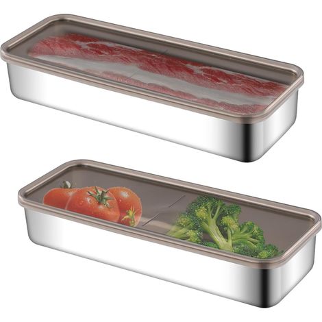 Freshmage Lot de 2 boîtes à bacon en acier inoxydable 304, hermétiques pour charcuterie, bacs de rangement avec couvercles
