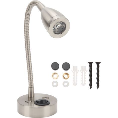 Qiilu 12V LED Liseuse RV Dimmable Lampe de Lecture 360 Degrés Pivotant Flexible Col de Cygne Lampe de Chevet pour DC 12V à 24V Bateau Camion Voitures (Plated Sand). (1/5)