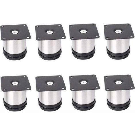 Ahlsen Pieds de meubles 8 Pieds De Meubles RéGlables En Acier Inoxydable,Réglables 50 mm De Hauteur Épaissir les pieds d'armoire Pieds de table Pieds de meubles,Acier inoxydable brossé,Hauteur régl