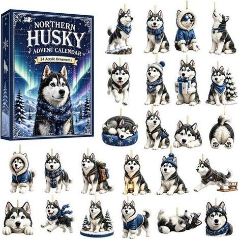 Boîte surprise de Noël Husky, calendrier de l'Avent, calendrier de compte à rebours de Noël, boîte surprise, porte-clés acrylique, coffret cadeau