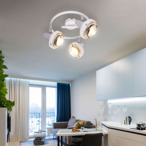Retro plafoniera cromata spot roundel faretto regolabile soggiorno lampada di design bianca in un set che include lampadine a LED