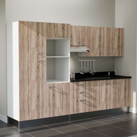 Kochnischen K46L - 300 cm - Holz - Nero - Spüle rechts + Haushaltsgeräte Edelstahl (1/5)