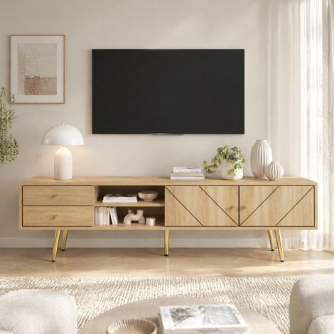 TV-Lowboard 160 cm mit 2 Schubladen, 2 Türen und 2 offenen Fächern HAVRYA (1/5)