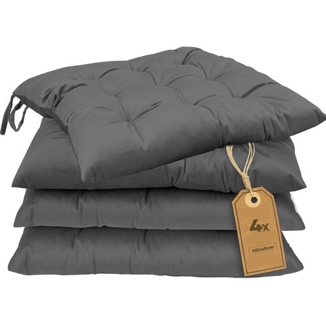 Lot de 4 Galettes de Chaises avec Rubans 40x40 cm – Coussin de Chaise Épais pour Intérieur & Jardin – Couleur Anthracite (1/5)