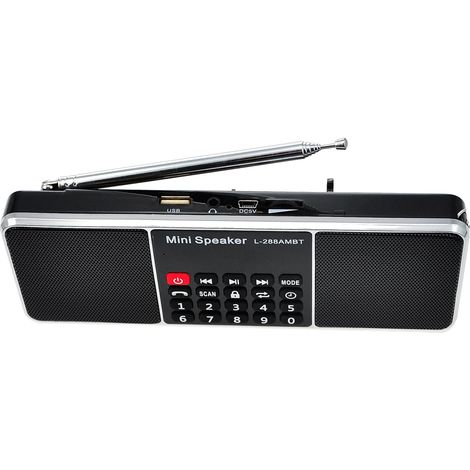 (Noir) Radio AM/FM Bluetooth Super Bass avec carte TF, USB, interface AUX et autres fonctions (1/2)