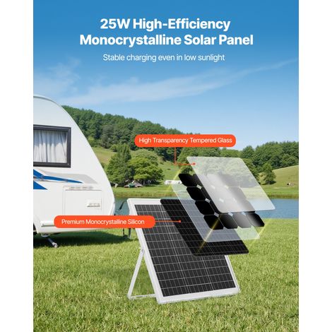 Chargeur Batterie à Panneau Solaire 25 W 12 V, Cellules Monocristallines, Contrôleur MPPT Externe, Support de Montage Réglable, Éta… (1/5)