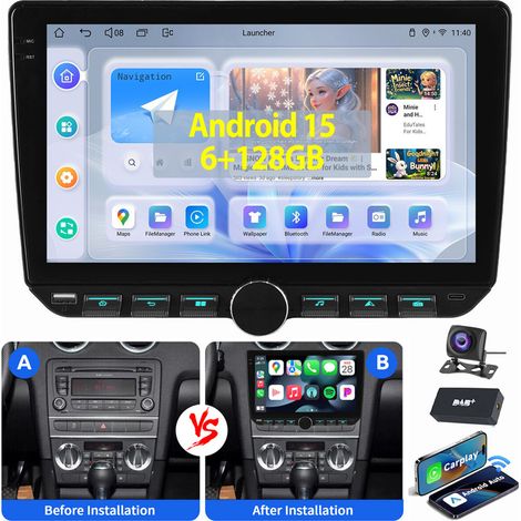 6+128G Pour Audi A3 8P 2003-2012 Autoradio Android 15 GPS SAT WiFi Carplay RDS 6+128G DAB CAM (1/4)