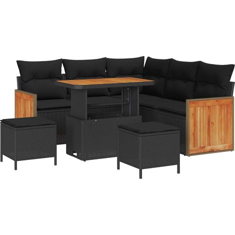 Garden Sofa Set 8 pcs Black Poly Rattan and Powder-Coated Steel vidaXL