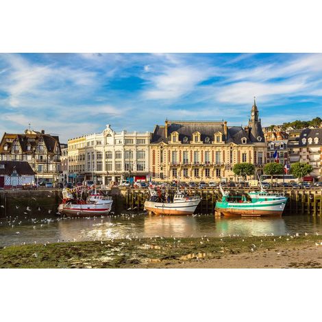 Tableau sur toile port de Normandie 65x97 cm - Impression sur Toile Murale Décorative - Image imprimée en HD sur Toile - Toile sur Châssis en Bois FSC - Fabriqué en France (1/4)