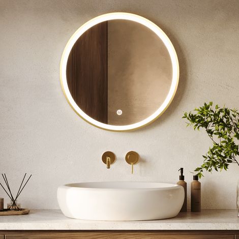 LOMAZOO Miroir de salle de bain 60 cm - cadre doré - rond