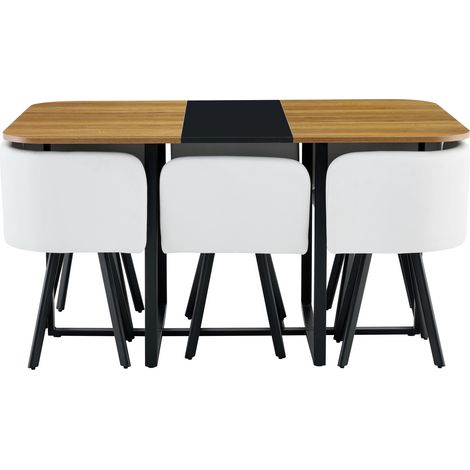 Esszimmer-Set mit ausziehbarem Tisch und 6 Stühlen, Holzoptik-Platte, schwarzes Metall (1/5)