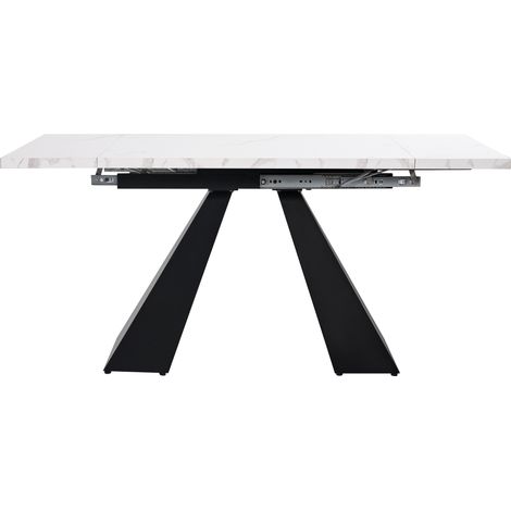 Esstisch Ausziehbar mit Verstellbaren Füßen aus MDF und Metall 99-159 x 74 x 77 cm Weiß und Schwarz (1/5)