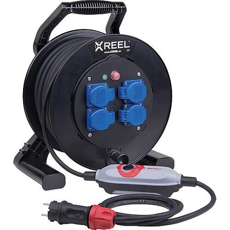 PRCD-S+Enrouleur de cable de securite XREEL 310, 4x prises Schuko, cable 10m, HO7RN-F 3G2,5