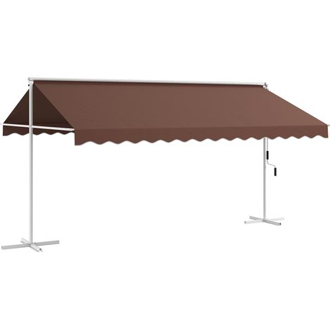 Store extérieur autoportant 4,5x3,4m inclinable manivelle structure métallique marron