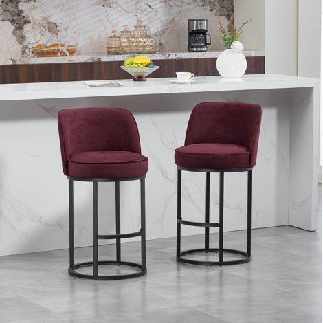 Taburete de bar de lino rojo vino, 46,5 x 49,5 x 88,5 cm, estructura de hierro negro, altura del asiento 63,5 cm (1/5)