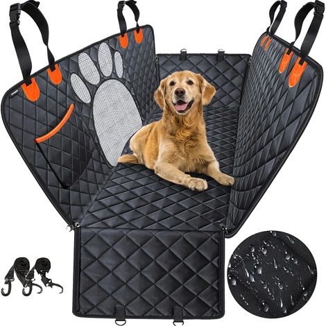 Funda para asiento de coche para perros, protección resistente, fácil de limpiar, color negro. (1/2)