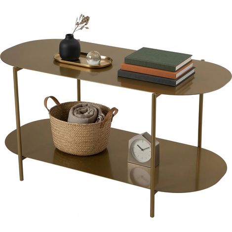 Couchtisch Verzate, ein Fach, Hochglanzoptik, Ovalform, 100x45x51h cm, Gold
