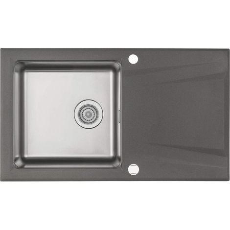Lavello cucina in granito e acciaio con 1 vasca e gocciolatoio 86x50 cm antracite metallizzato - Apiol