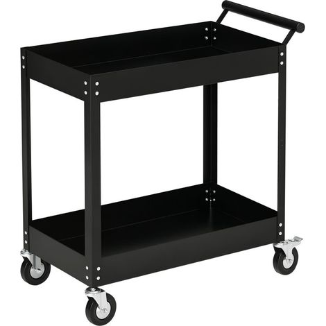 Chariot d'atelier servante atelier à 2 niveaux, poignée latérale et roulettes verrouillables, 84,5x38x84cm, noir (1/5)
