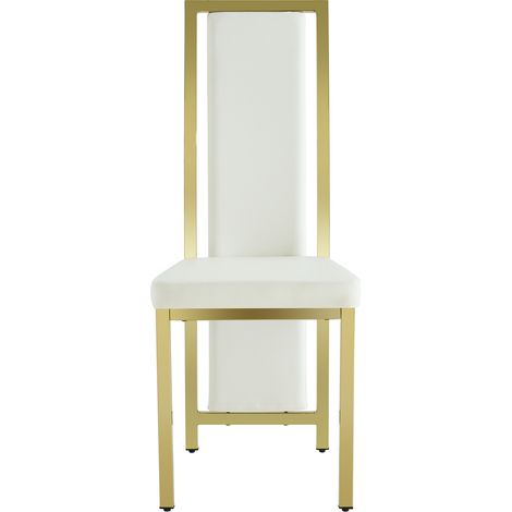 Ensemble table ronde verre trempé 88 cm avec 4 chaises blanches en PU et pieds métalliques dorés (1/5)
