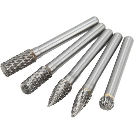 Satz mit 5 Hartmetall-Rotationsfräsern, 6 x 8 mm, zweischneidig, zum Polieren, Schleifen, Gravieren und Bohren ACDFG (1/5)