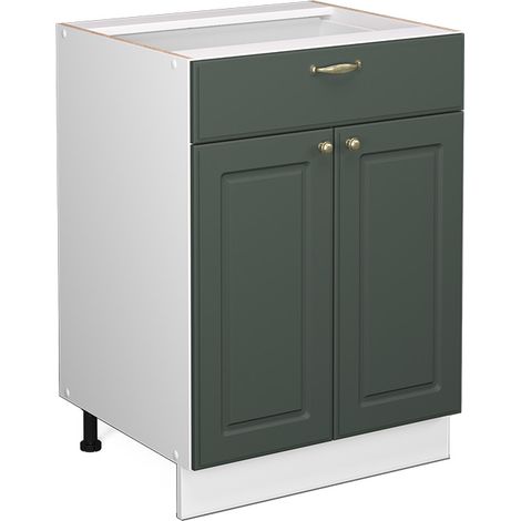 Mobiletto base per cucina Fame-Line, Verde-oro rustico, 60 cm con cassetto, senza piano di lavoro, Vicco