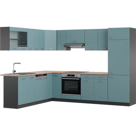 Cocina esquinera R-Line, Gris azulado/antracita, 227 x 287 cm , ET Roble, Vicco (1/5)