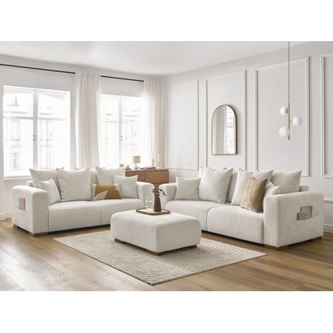 BOBOCHIC - Ensemble canapé droit fixe 3 + 2 places SIDONIE tissu chiné avec pouf Beige (1/5)