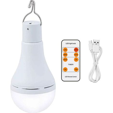 Ampoule rechargeable avec télécommande USB, LED à intensité variable de 7 W, idéale pour le camping d'urgence (1/5)