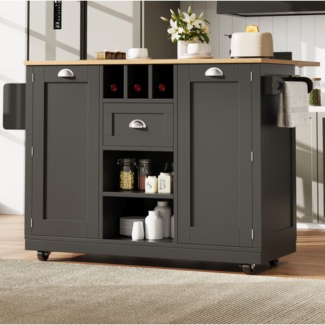 Isola da cucina 140x40x93,5 cm in MDF nero, sollevabile con vano contenitore FloraGrace (1/5)