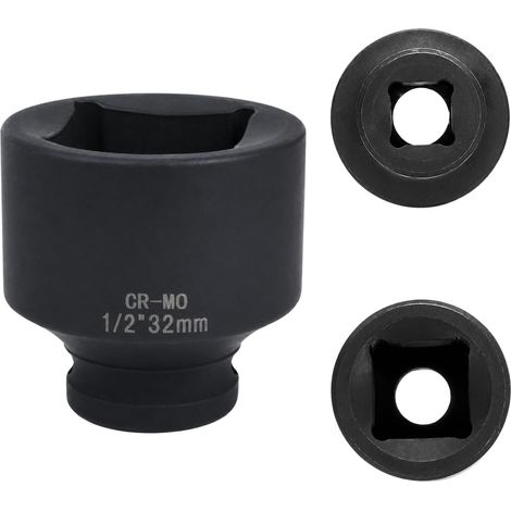 douille 32mm 1/2" 4 pans, douille a choc 1/2 32mm Acier Chrome-Molybdène CR-MO(Black) (1/5)