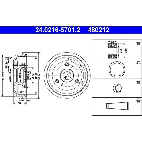 Lot de 2 Tambours de frein ATE 24.0216-5701.2 CITROËN 4247 33 4247 42 4247 43