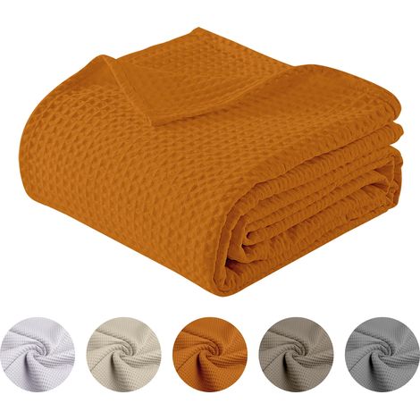 Copriletto Nido D'ape Singolo Piazza Mezza Matrimoniale 100% Cotone Tinta Unita Prodotto Italiano Waffle Coperta Estiva Leggera Letto Divano Elegante Terra - PiazzaMezza220x280Cm