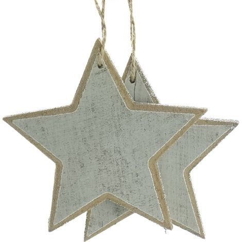 Weihnachtsanhänger Sterne Weiß beglittert im Doppelpack Ø 12 cm - MDF