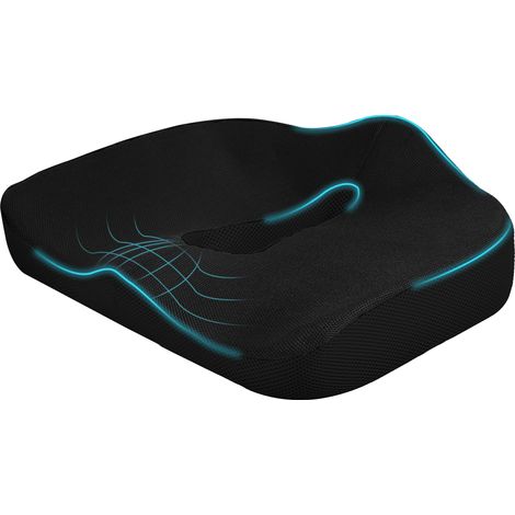Coussin d'assise ergonomique, housse respirante et antidérapante, 44 x 39 x 13 cm, noir (1/5)