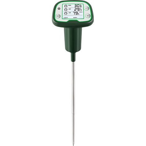 Bodenfeuchtemessgerät, 4-in-1-Bodentester mit Licht/Temperatur/Luftfeuchtigkeit, Pflanzenbewässerungsanzeige, für Gartenarbeit, Landwirtschaft, Innen- und Außenpflanzen,Grün