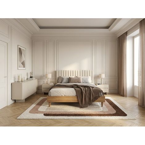 BOBOCHIC - Lit OCEANE tissu velours lattes massives  160x200 Beige (1/5)