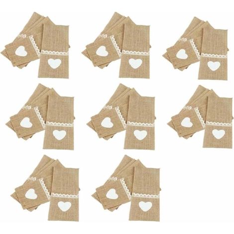 Lot de 40 sacs à couverts en dentelle de jute, 2111cm, sacs à couverts et sacs à serviettes en jute naturel, adaptés à la décoration de table, aux fêtes et aux mariages.