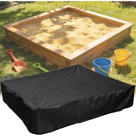 Housse Bac à Sable, 120x120x20cm Couverture De Bac à Sable, 420D Oxford Bâche Respirante - Imperméable - Coupe-Vent Bâche De Bac à Sable Carré Housse, avec Cordon De Serrage, Noir (1/5)