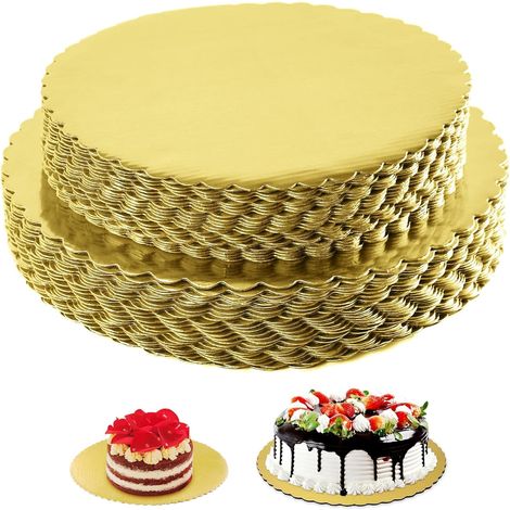 Plateaux à gâteaux ronds - Plateaux à gâteaux jetables en carton, style pizza, finition or mat ondulé, support de décoration (5 pièces de 8 et 10 pouces) (1/5)