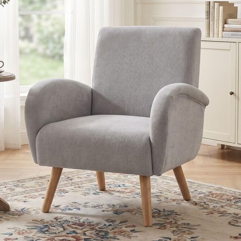 Wahson Armchair Upholstered in Chenille Fabric Modern Occasional Wingback Lounge Chair with Wooden Legs for Bedroom Living Room, Gray
