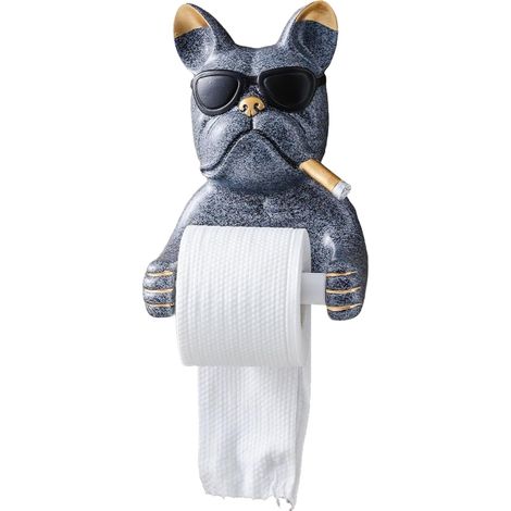 Porte-papier toilette mural Bouledogue français – Sculpture de chien originale en résine, décoration de salle de bain amusante et rangement pratique (Couleur : Gris, Dimensions : 24,5 x 17 x 13 cm) (1/5)