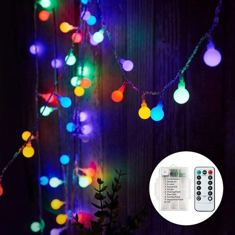 Guirlande Lumineuse à Piles, 6M 40 LED Boules avec 8 Modes d'éclairage, Guirlande Lumineuse étanche pour Intérieur, Extérieur, Noël (Multicolore) (1/4)