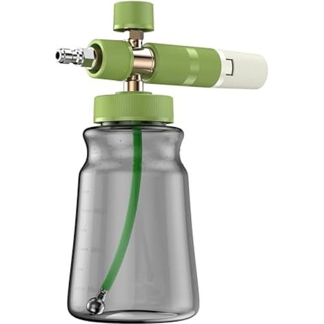 Canon a Mousse Voiture à Raccord Rapide 1/4", Lance à Mousse avec Noyau en Laiton, Bouteille Antidérapante 1L, Démontage Sans Outil, Buse Réglable, Bouton d’Écume pour Nettoyeur à Pression (1/4)
