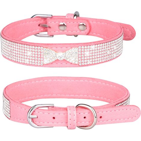 Collier pour chien en strass, mignon, éblouissant, doux, brillant, en daim, pour chien et chat, avec strass, taille S (1/5)
