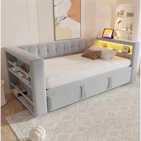 Canapé convertible 90/180x190 avec rangements LED HAVRYA (1/5)